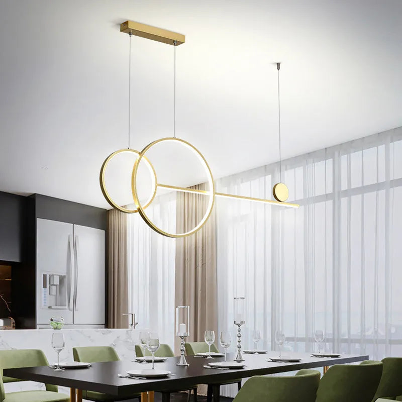 Axyaa Black Gold White LED Linear Ring Chandelier for Kitchen Dining Room