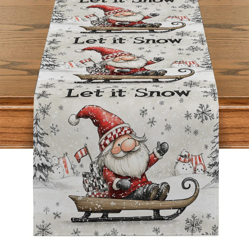 Axyaa Christmas Dwarf Snowflake Table Runner for Kitchen Dining Decor