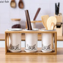 Axya Cat Ceramic Chopsticks Holder Set Kitchen Storage Organizer