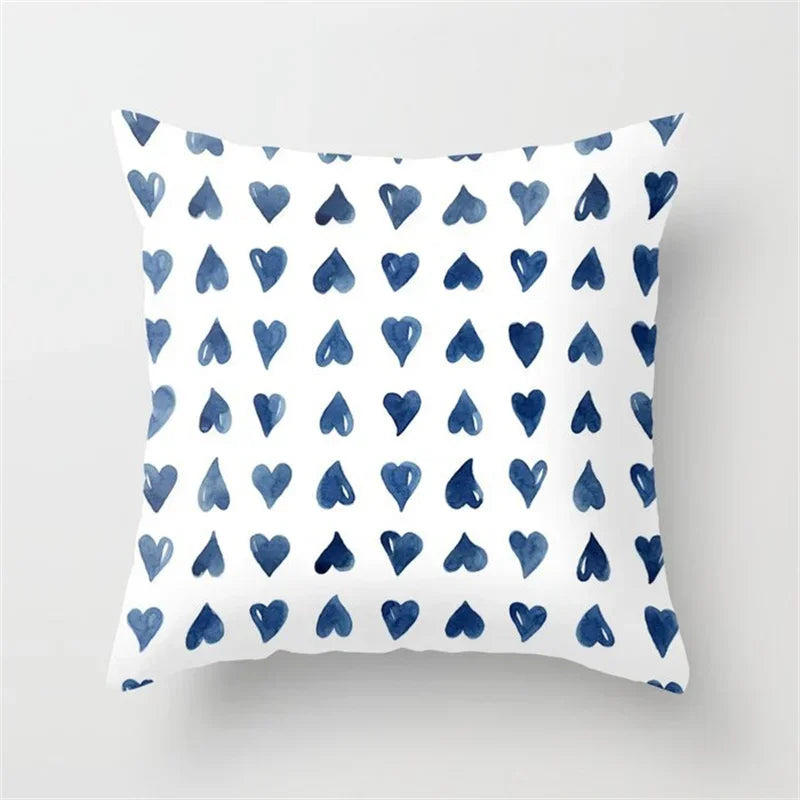 Geometric Blue Ink Flower Pillowcase for Stylish Home Decor by Axyaa