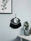 Black Evil Eye Macrame Mirror with Tassels by Axyaa - Handmade Boho Home Decor