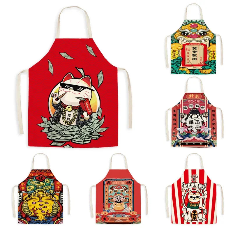 Axya Lucky Cat Cartoon Apron Set Waterproof Kitchen Supplies