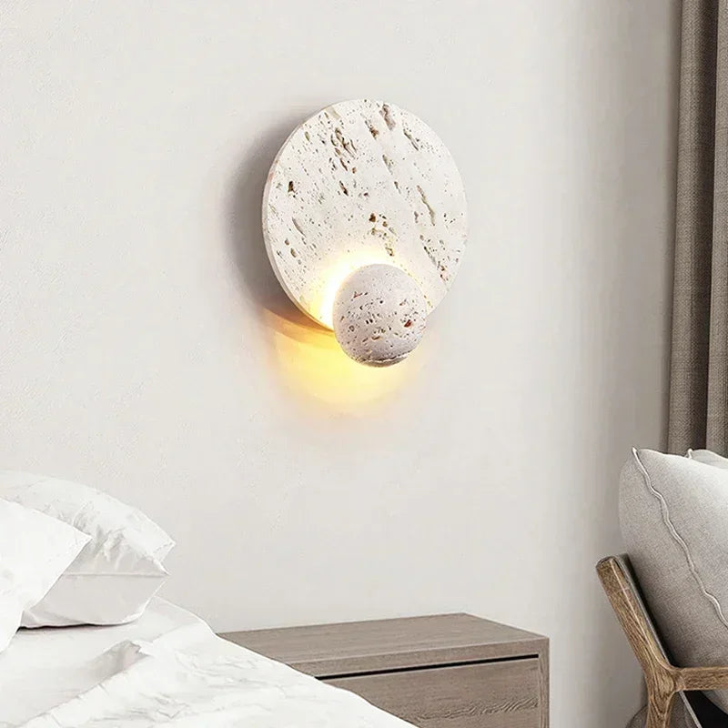 Axyaa White Cave Stone Disk Wall Lamp: Modern LED Accent for Elegant Living Spaces