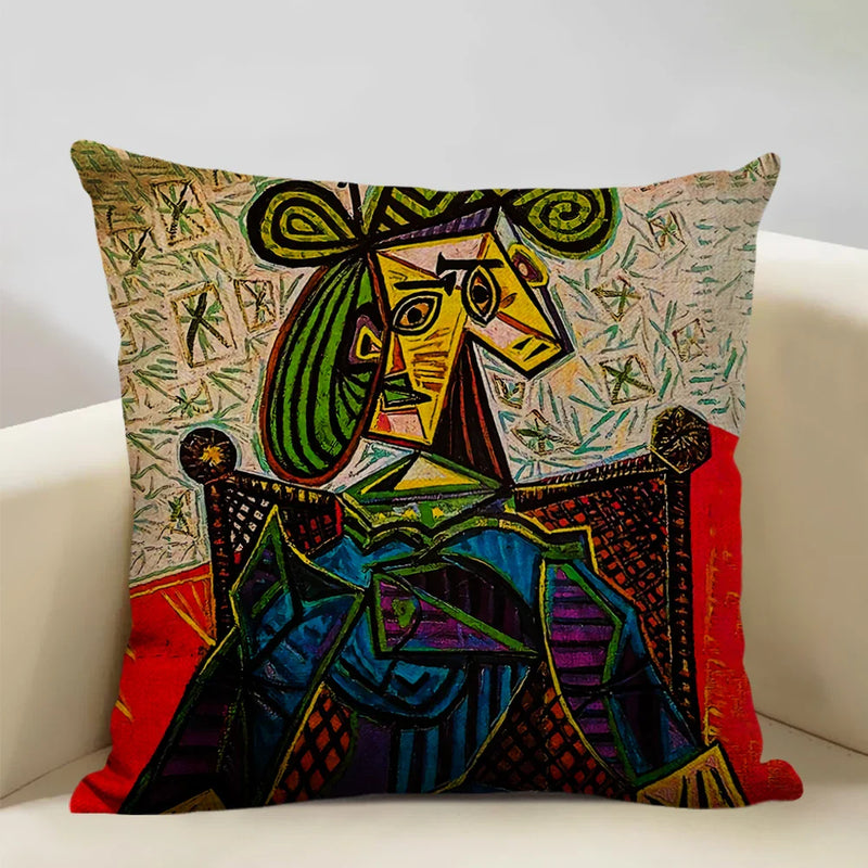 Pablo Picasso Abstract Art Cushion Cover 45x45cm Beige Linen Axyaa Brand