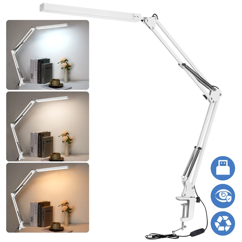 Axyaa 60CM LED Reading Table Lamp - Black L-Shaped Floor Lamp with USB Switch, Infinitely Dimmable