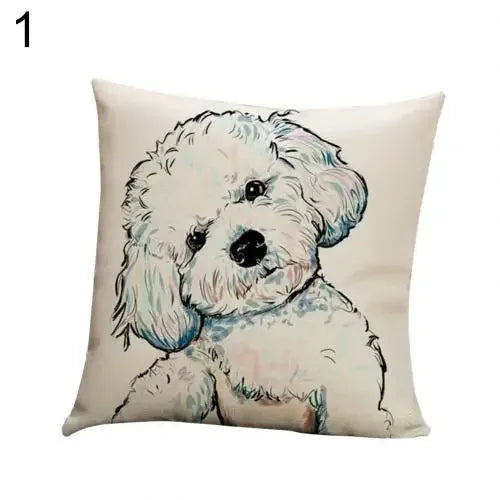 Axyaa Watercolor Dog Print Linen Pillow Cover 45X45CM