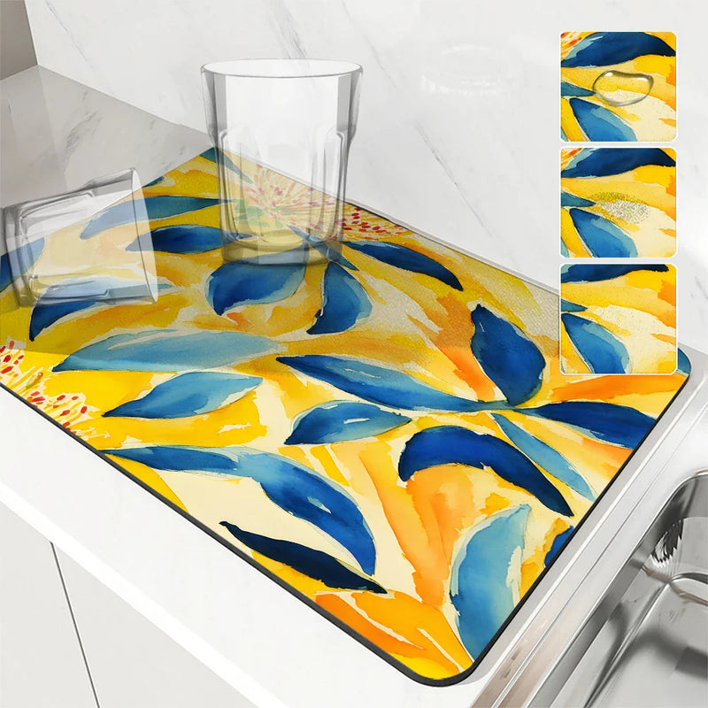 Axyaa Plant Oil Painting Kitchen Antiskid Drying Mat