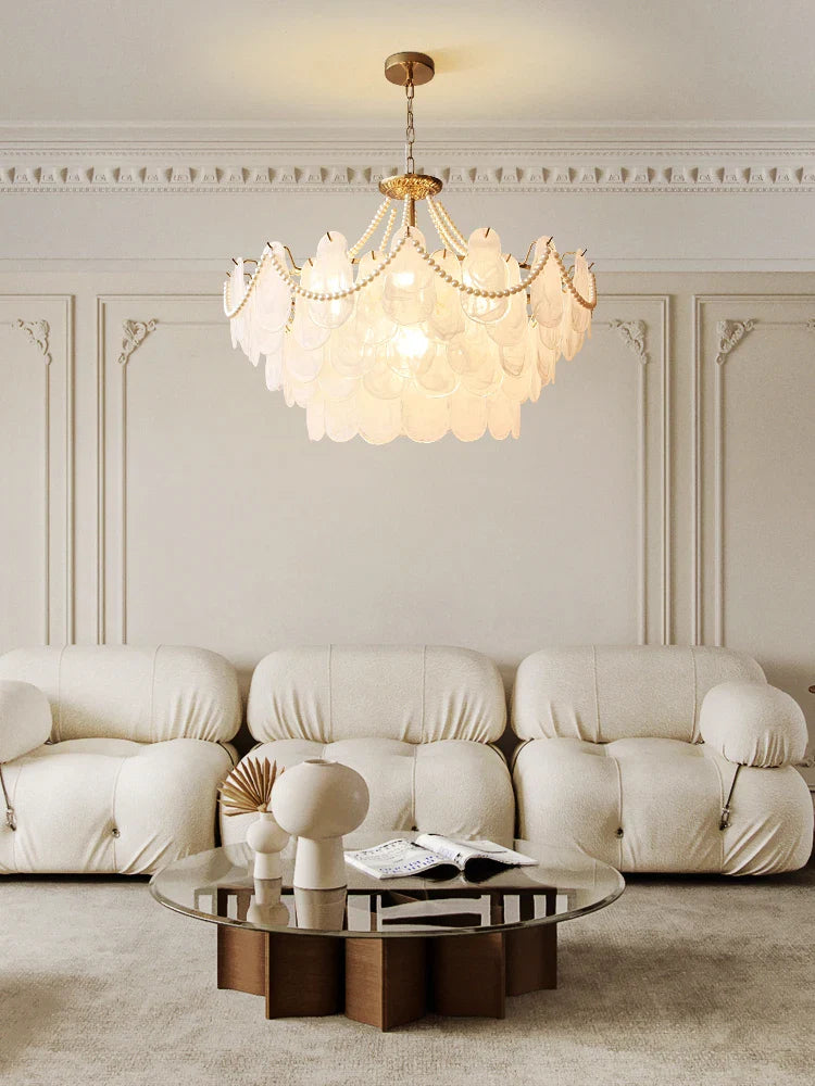 Axyaa Shell Crystal Chandelier: Elegant French Retro Lighting for Living, Dining, and Master Bedroom