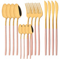 Axyaa 16Pcs Western Black Gold Dinnerware Set Stainless Steel Tableware Flatware