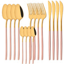 Axyaa 16Pcs Western Black Gold Dinnerware Set Stainless Steel Tableware Flatware