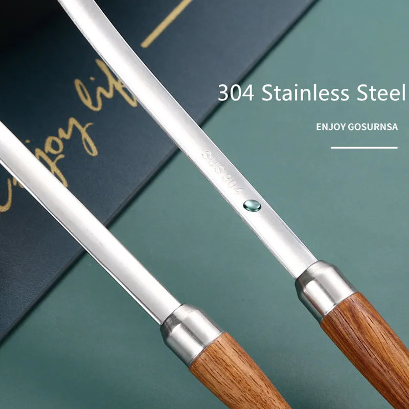 Axyaa Wooden Handle Skimmer Ladle Stainless Steel Tablespoons