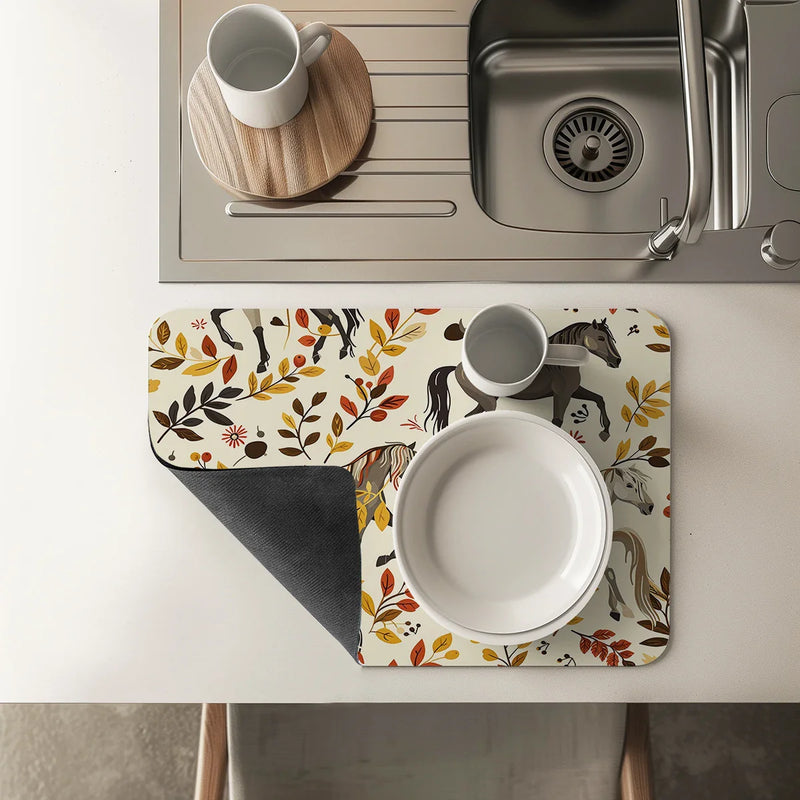 Axyaa Watercolor Flower Branches Maple Drying Mat for Kitchen Counter Drain Mats