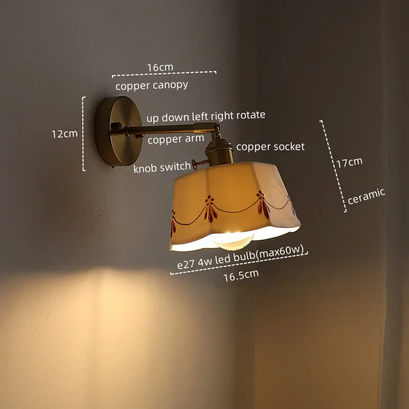 Axyaa Ceramic Copper LED Wall Sconce for Modern Living Room Bedroom Bar Mirror Light