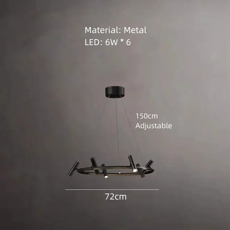 Axyaa Round Black Metal Chandelier - Adjustable LED Pendant Light for Home Lighting