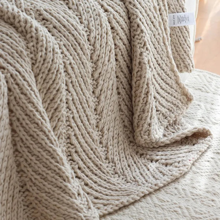 Axyaa Nordic Style Chunky Knit Blanket Cream Beige Cozy Sofa Throw 50x60"