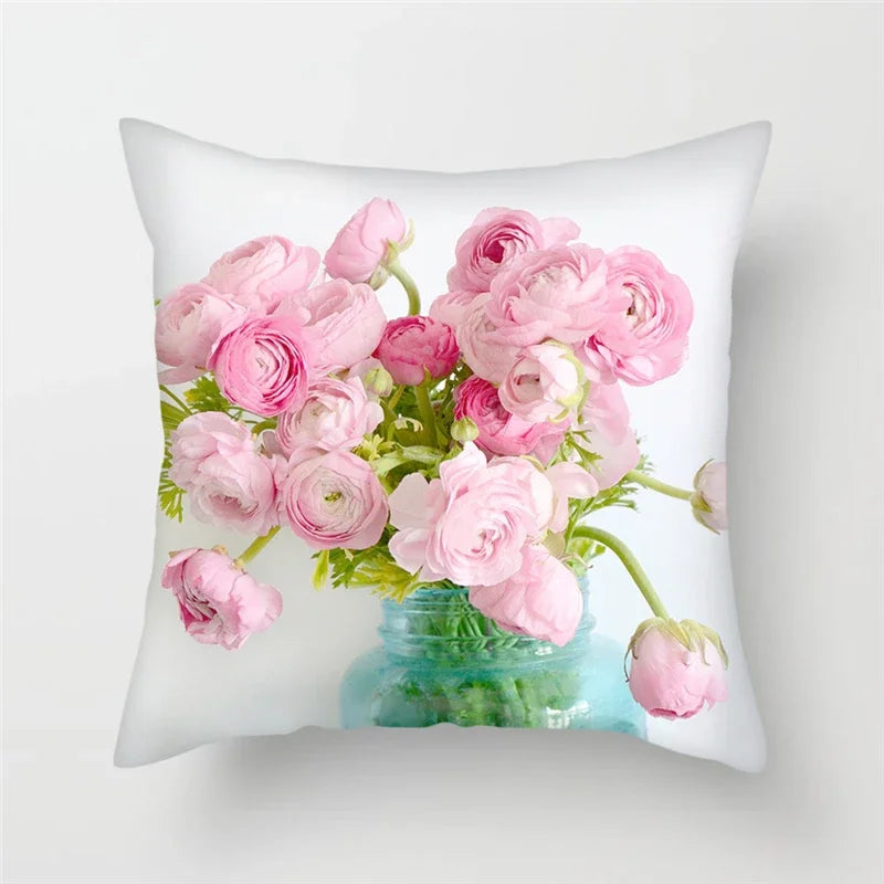 Axyaa Pink Floral Polyester Throw Pillow Cover 45X45cm
