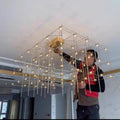 Axyaa Rectangular Cube LED Chandelier: Geometric Stereo Lighting for Hotel Lobby Decoration.