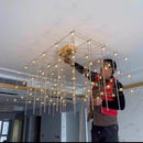 Axyaa Rectangular Cube LED Chandelier: Geometric Stereo Lighting for Hotel Lobby Decoration.