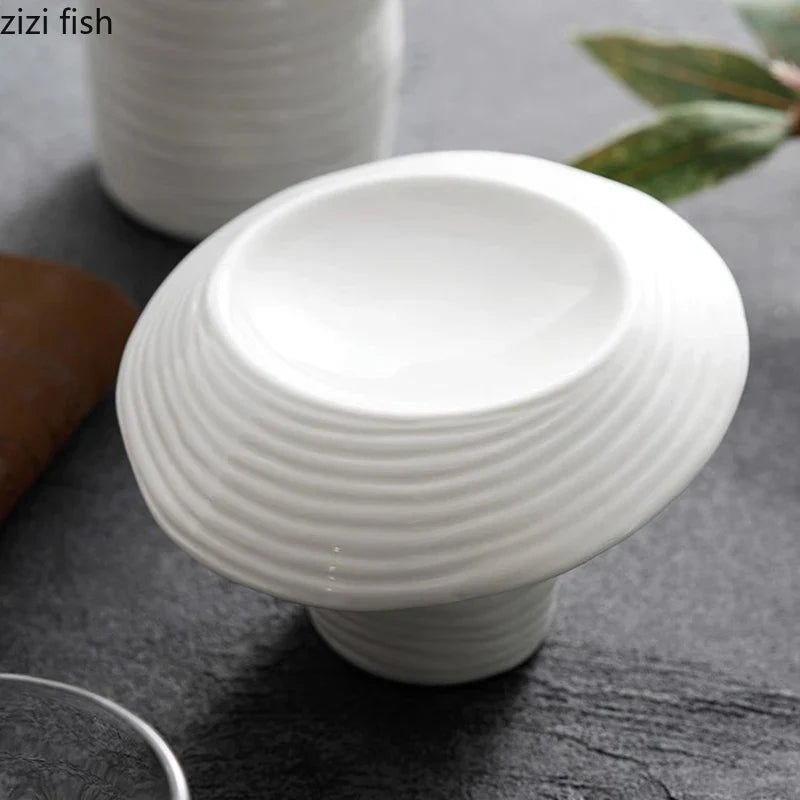 Axya High Feet Ceramic Dinner Plate - Irregular Thread Design - Restaurant Tableware