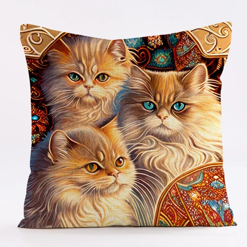 Axyaa Cat Linen Pillowcase 45x45cm for Home Décor and Comfort
