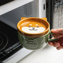 Axyaa Cartoon Cat Coffee Mug with Lid and Small Dish