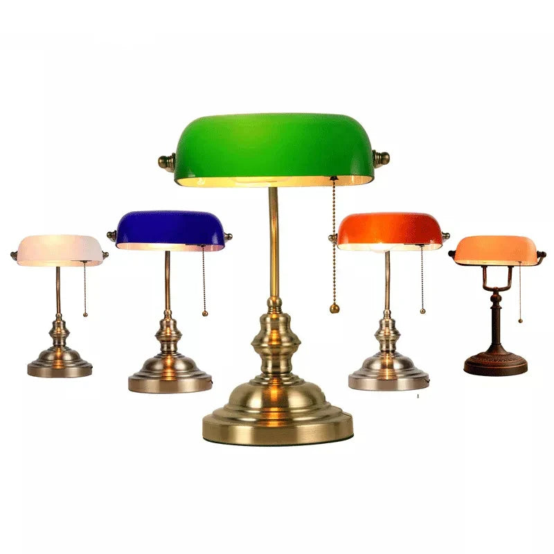 Axyaa Retro Industrial Green Glass Banker Table Lamp
