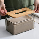 Axyaa Wooden Lid Tissue Box Holder for Living Room, Car Decor - Transparent Desktop Napkin Storage Box