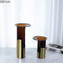 Axyaa Brown Glass Vase with Golden Frame for Modern Floral Arrangement