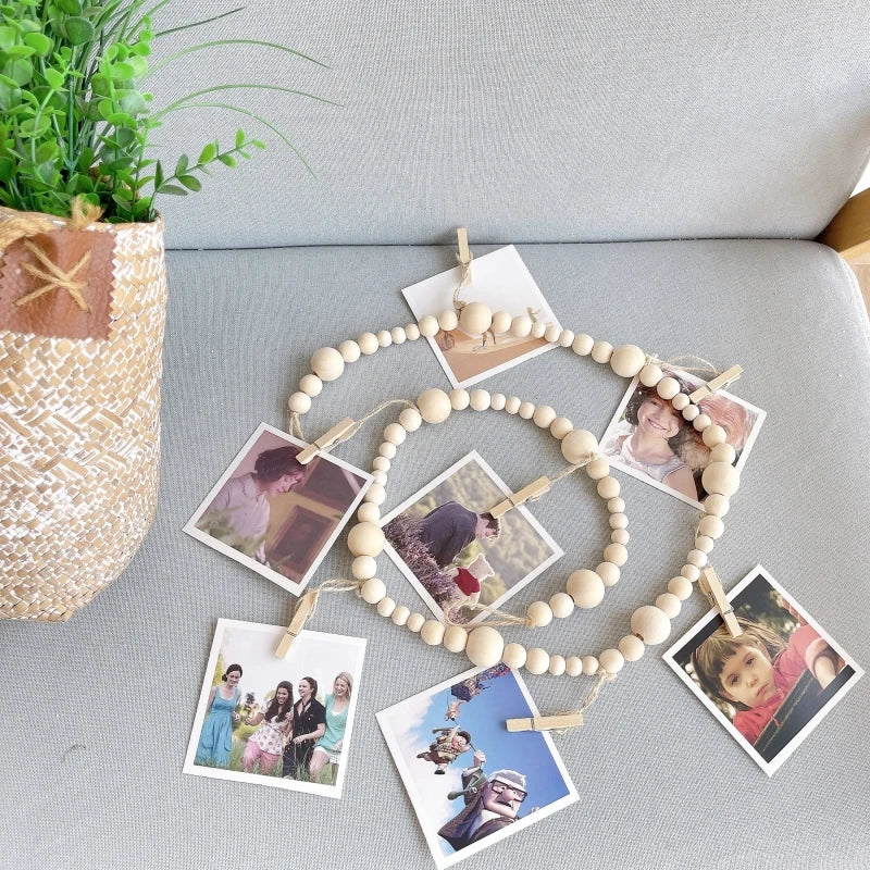 Wooden Bead Garland Photo Display Wall Decor by Axyaa