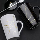 Axyaa Constellations Ceramic Mug Set with Spoon & Lid, 420ml Black Coffee Cup