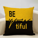 Axyaa Mustard Yellow Letter Style Cushion Cover 45x45cm Home Cafe Decor