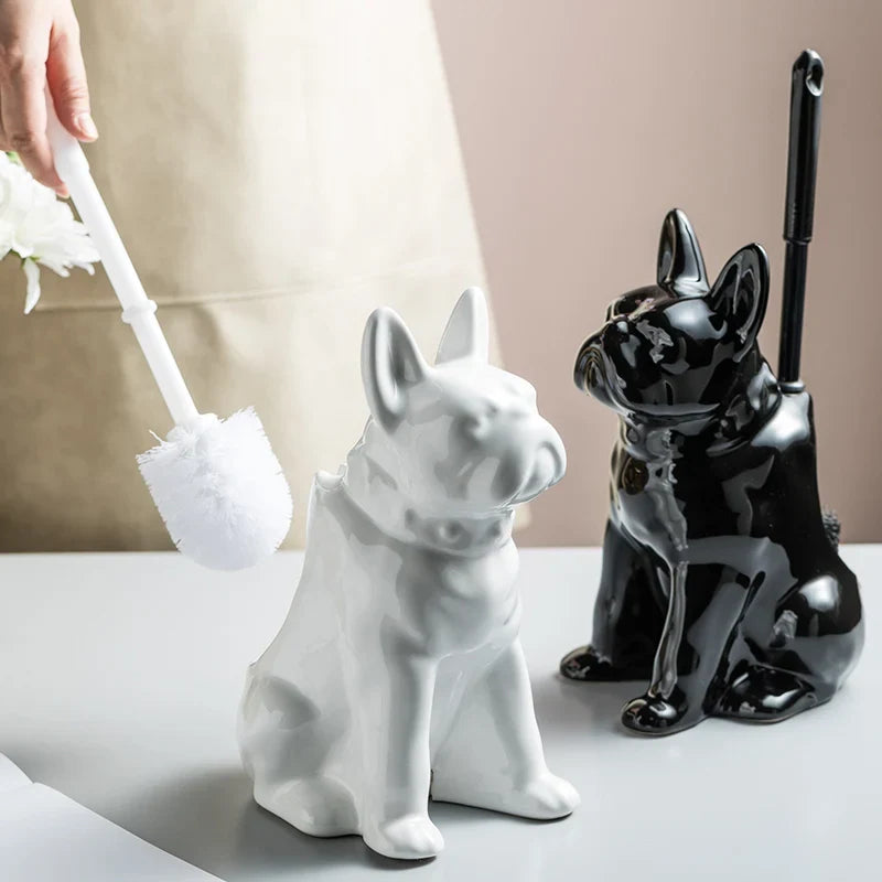 Axya French Bulldog Toilet Brush Holder: Cute Black and White Dog Bathroom Accessory