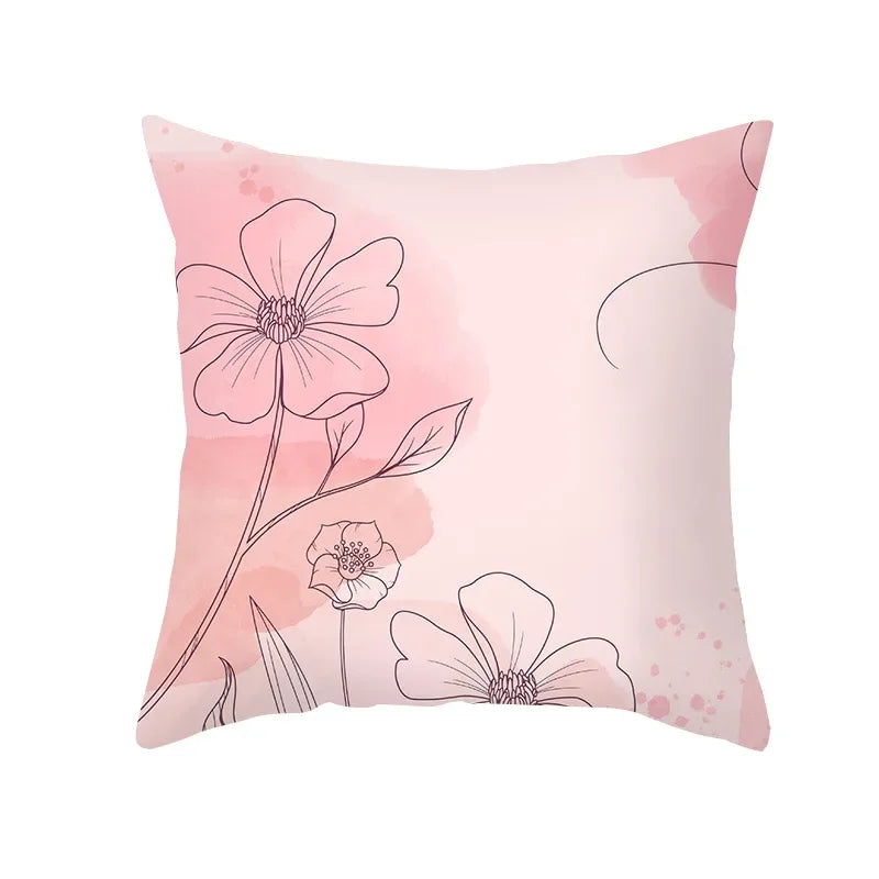Axyaa Pink Blue Abstract Plants Floral Pillows Case - Modern Art Decor Sofa Couch