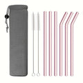 Axyaa Glass Straws Set with Brush Bag, 9pcs Smoothie Cocktail Milkshake Juice Straws