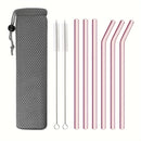 Axyaa Glass Straws Set with Brush Bag, 9pcs Smoothie Cocktail Milkshake Juice Straws