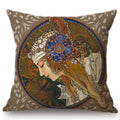 Axyaa Art Nouveau Mucha Gallery Cushion Cover - Beautiful Girl Pattern Linen Pillowcase