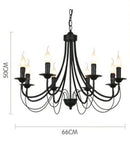Axyaa Black Wrought Iron Chandelier Candle Light for Living Room - Vintage Metal Pendant Lamp
