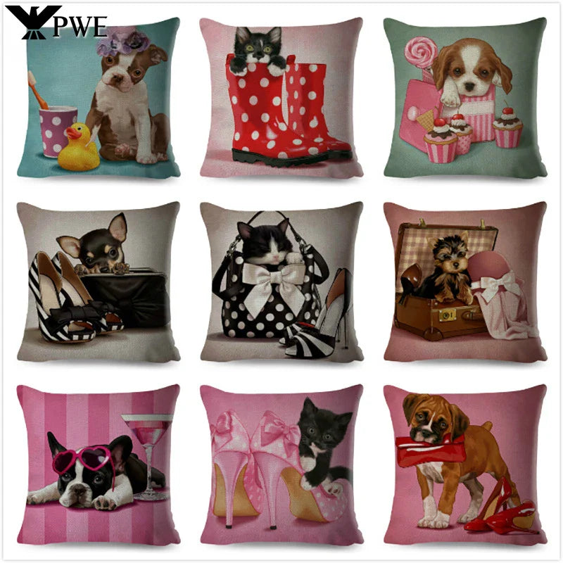 Axyaa Cartoon Dog Linen Pillowcase 45*45cm