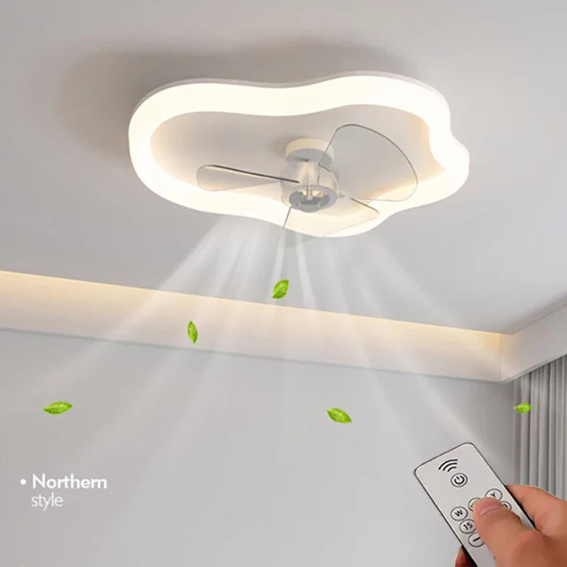 Axya Nordic Minimal White Ceiling Fan with Remote Control and LED Light