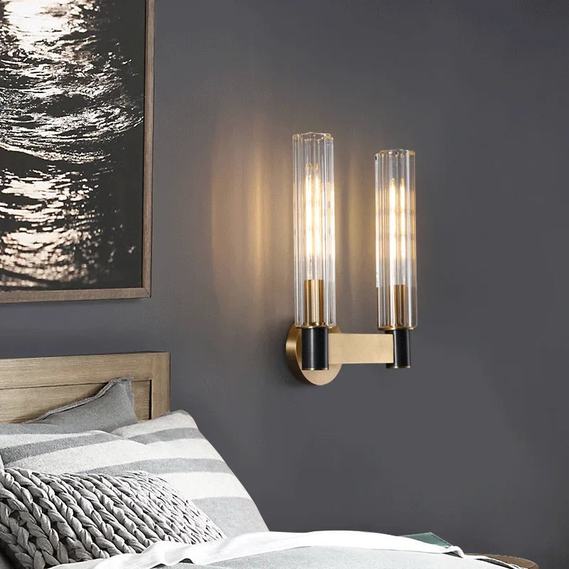 Axyaa Retro Nordic Iron LED Wall Lamp in Golden with Glass Background
