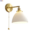 Axyaa Nordic Ceramic LED Wall Light with Pull Chain Switch, Modern Copper Sconce Home Lighting
