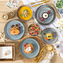 Axyaa Grey-Blue Stoneware Plates Set Dinnerware - 12/16/18/24 Piece, 4/6 pcs Plate/Dessert/Bowl