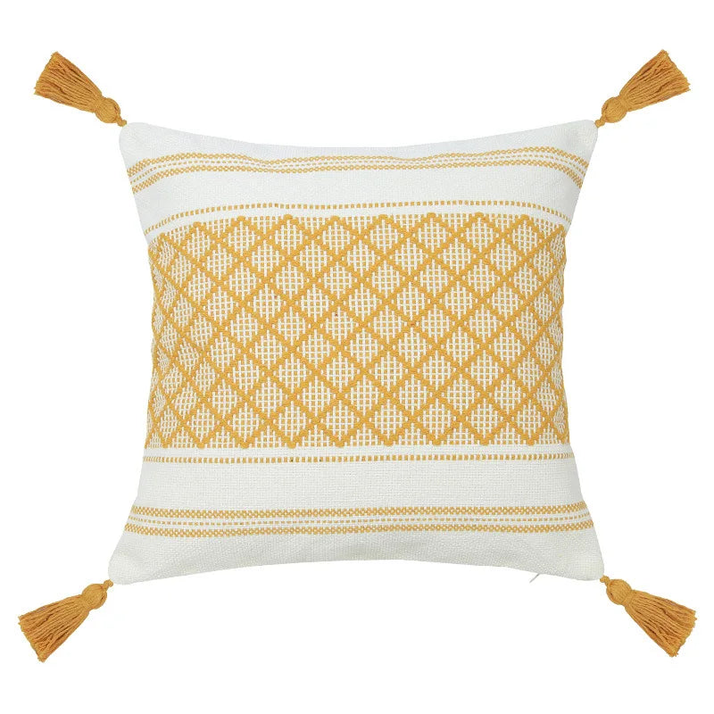 Axyaa Tufted Knit Tassel Cushion Cover 45x45cm Linen Throw Pillowcase