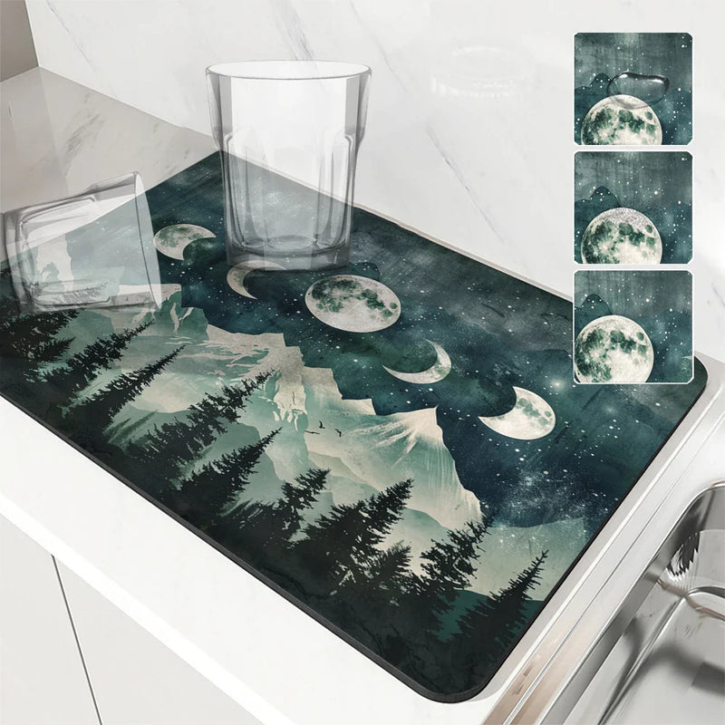 Axyaa Kitchen Drying Mat: Absorbent Dish Placemat & Table Cup Drying Mats