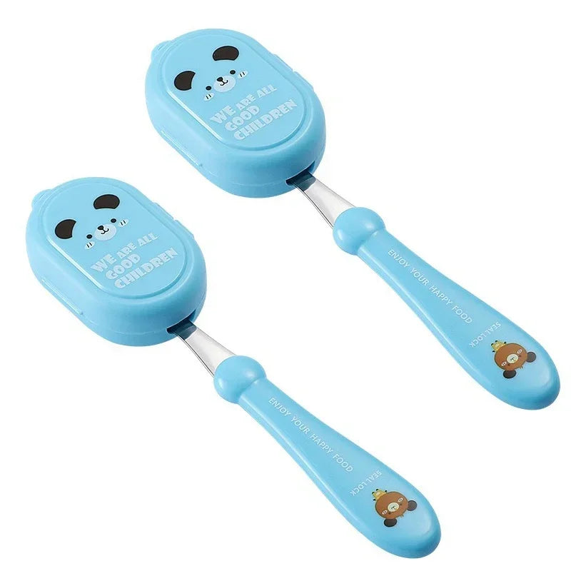 Axyaa Stainless Steel Cutlery Set for Kids - Spoon and Fork Integrated Meal Utensils