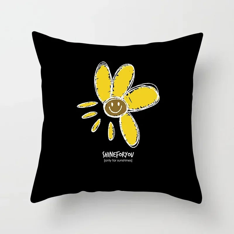 Nordic Daisy Print Pillow Cover by Axyaa - Modern Floral Cushion for Living Room