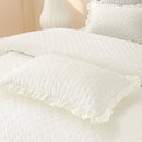 Axyaa Ruffle Pillowcase Set, Quilted Cotton Cover, White, 50*75cm