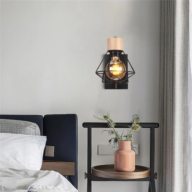 Retro Iron Wall Lamp Black Indoor Light Fixture for Bedroom by Axyaa