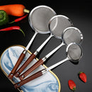 Axyaa Stainless Steel Colander with Wooden Handle Kitchen Skimmer Juice Filter