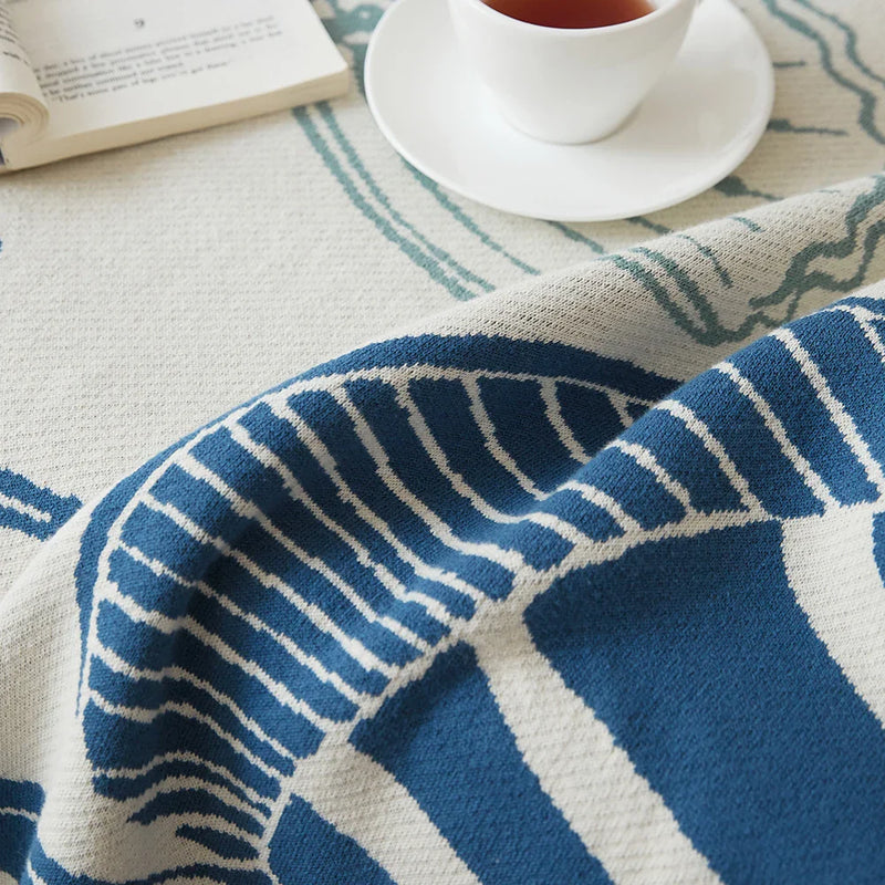 Axyaa Coastal Ocean Knit Throw Blanket - Sea Shell, Starfish Coral Design